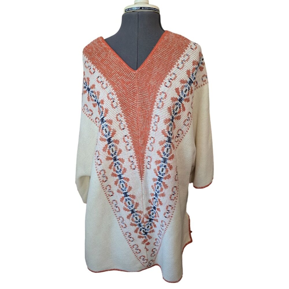Vintage 1970s Lane Bryant Tall Shop Womens Knit Poncho Sweater With‎ V-Neck BOHO